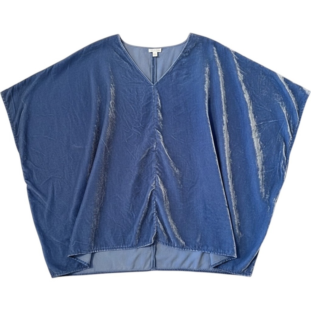 Pure Jill Elements Blue Velvet Asymmetric Hem V Neck Poncho Top XL Minimal